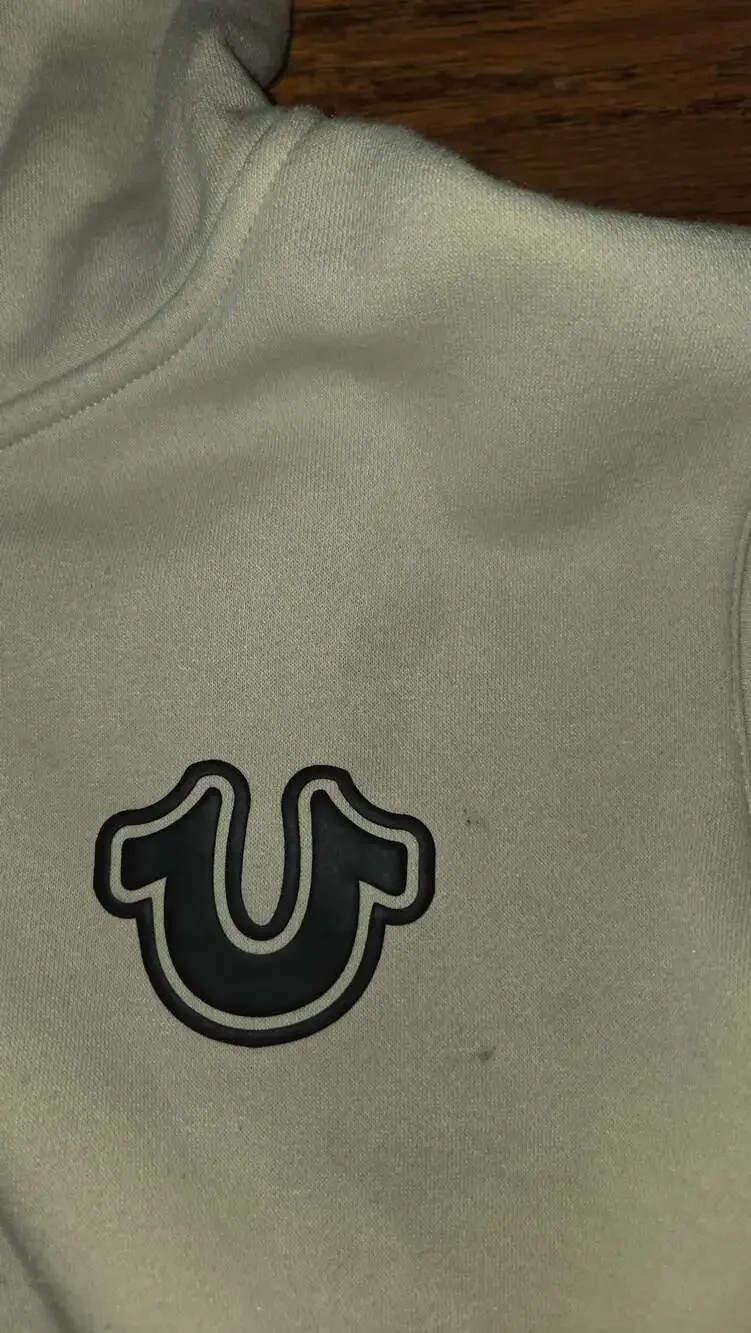 True Religion Guitar Buddha Logo Fleece Full Zip Hoodie Cream